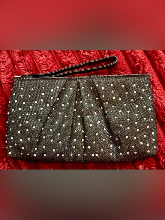 Source Unknown Handbags - Black Rhinestone Pleated Wristlet Clutch